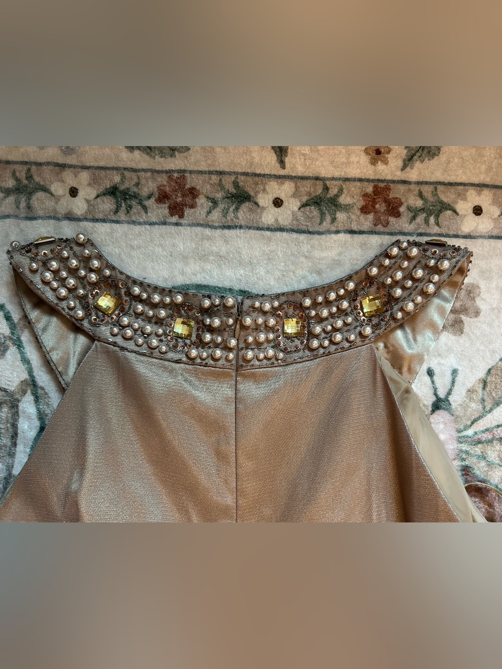 Cachet Metallic Bronze Maxi Dress with Beaded Shoulders - Picture 15 of 16